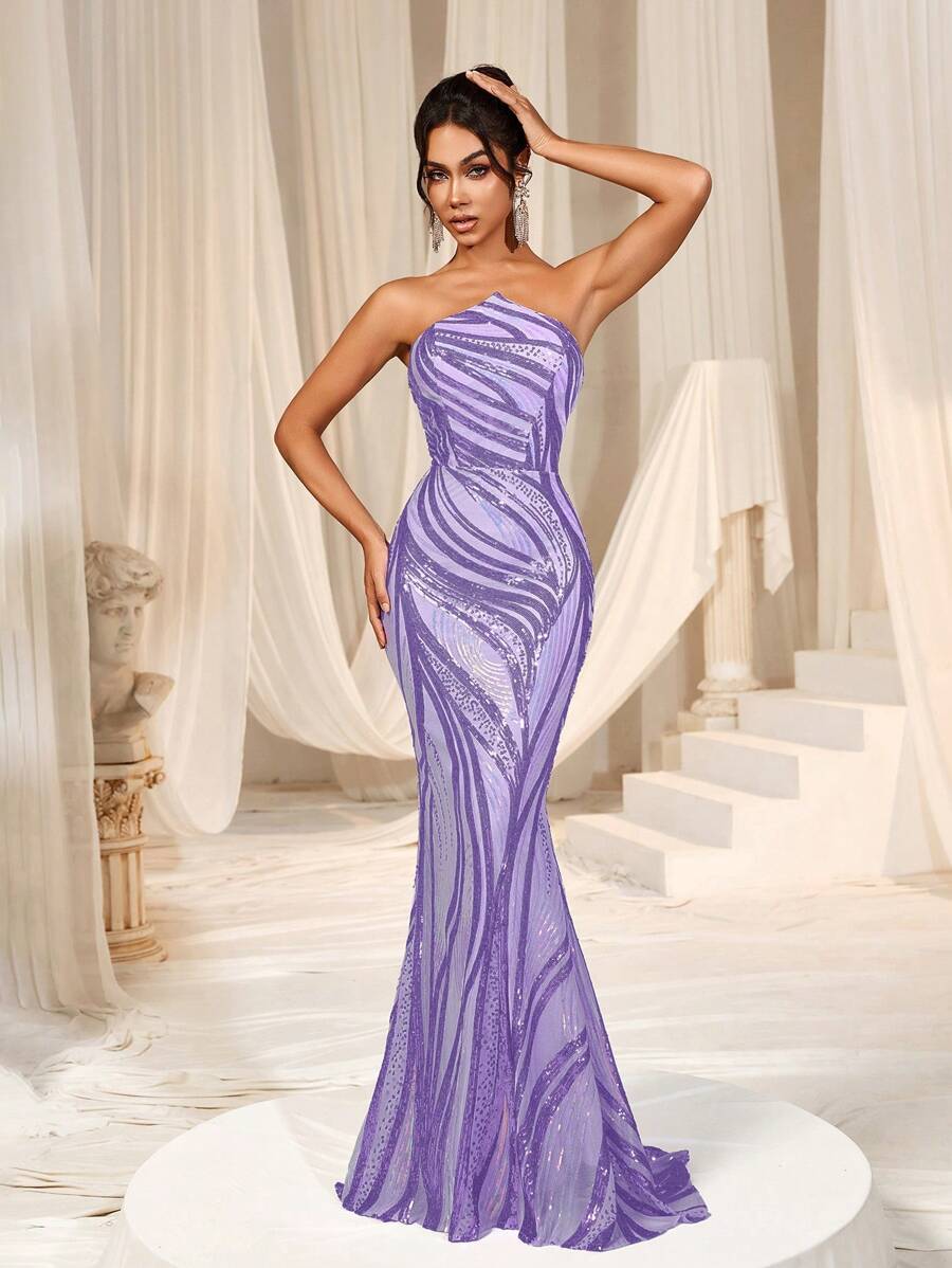 Faeriesty 亮片后背系带美人鱼下摆派对礼服优雅正式晚会舞会婚礼宾客礼服，适合毕业典礼、晚宴