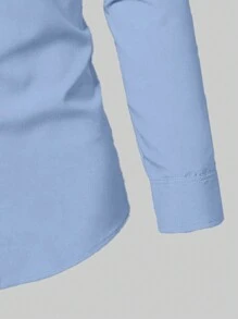 Manfinity Mode 男士加大纯色纽扣长袖衬衫，适合日常穿着，秋季 - 藍色 - 查看 3