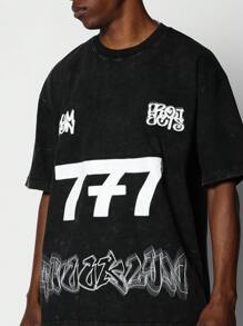 SUMWON Áo thun Washed có họa tiết Graffiti và số - màu đen - Xem 3