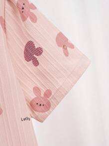 少女粉色泰迪印花短袖开衫和长裤休闲两件套家居服 - 粉色 - 查看 3