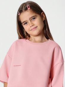 SUMWON 少女緊身短T恤，印花圖案 - 藕粉色 - 查看 3