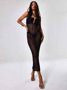 MUSERA Crochet Scoop Neck Maxi Dress - Black - View 1