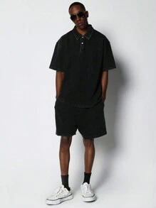 SUMWON Washed Polo Shirt And Short 2 Piece Set - Black - View 2