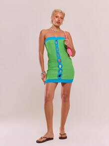 MUSERA Knitted Button Through Bandeau Mini Dress Summer Pastel Spring, Festival, Concert, Rave, Ibiza, Vacation