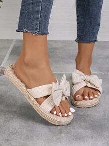 Women Solid Color Elegant Sandals, Comfortable Slip-On Sandals For Outdoor, Non-Slip Holiday Slippers, Casual Fashion Versatile Comfortable Sandals, New Summer Minimalist Beach Outdoor Casual Sandals - Beige - View 1