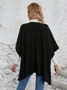 SHEIN LUNE جاكيت عمل سوداء بستايل كيب للنساء لفصل الخريف/الشتاء، مناسبة للمدرسات - الأسود - مشاهدة 2
