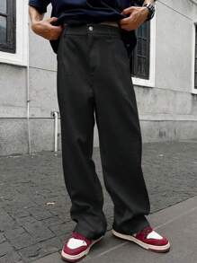 Manfinity Streetrush Pantalones casuales de pierna ancha con bolsillo en ángulo para uso diario para hombres, pantalones anchos y holgados, pantalones de uso urbano, pantalones casuales rectos y sueltos para hombres, de vuelta a la escuela