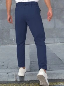 Manfinity Homme Pantalones de traje de unicolor para hombre, formales, para ceremonia - Azul Marino - Ver 2