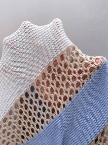 SHEIN LUNE Plus Colorblock Pointelle Knit Batwing Sleeve Sweater Knit Pullover Fall Winter - Multicolor - View 6
