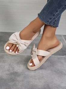 Women Solid Color Elegant Sandals, Comfortable Slip-On Sandals For Outdoor, Non-Slip Holiday Slippers, Casual Fashion Versatile Comfortable Sandals, New Summer Minimalist Beach Outdoor Casual Sandals - Beige - View 3