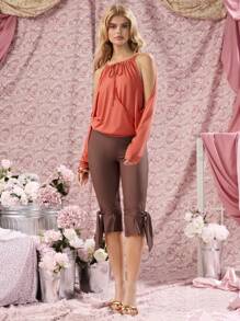 COSMINA Solid Knot Hem Capri Leggings For Dailywear - Brown - View 5