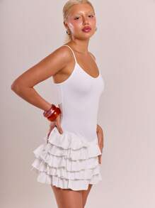 MUSERA Solid Ruffle Tiered Cami Dress Sexy Cute Spring Summer Party Going Out Vacation - White - View 3