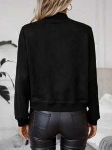 EMERY ROSE Casual Solid Color Baseball Collar Jacket Fall Winter Cloth For Women - Black - View 2