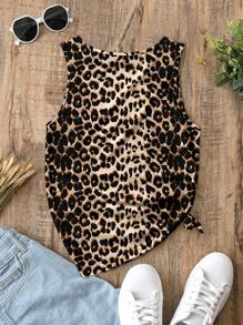 EMERY ROSE Women's Simple And Leisurely Leopard Print Tank Top, Ideal For Summer