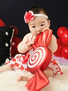 Love-Shaped Red Lace Newborn Baby Photography Dress With Bow Decorations And Bow Headband - Red - View 6