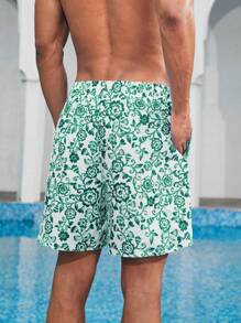 Surfspeed Men's Floral Print Drawstring Wide-Legged Beach Shorts For Vacation - Multicolor - View 2