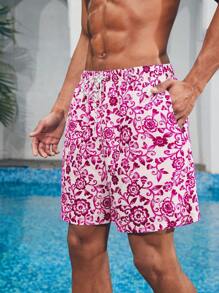 Surfspeed Men's Floral Print Drawstring Wide-Leg Beach Shorts For Vacation - Multicolor - View 5