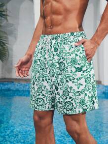 Surfspeed Men's Floral Print Drawstring Wide-Legged Beach Shorts For Vacation - Multicolor - View 5