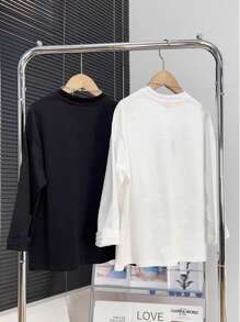 SHEIN Tween Boys Extended Size High Cost-Effective Buy One Get One Free Woven Label Crew Neck Long Sleeve T-Shirt