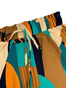 Conjunto de chaleco de cruce frontal de unicolor y shorts estampados - Verde - Ver 4