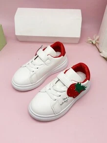 Kids' Sport Shoes, Strawberry Pattern Low-Top Skate Shoes With Hook And Loop