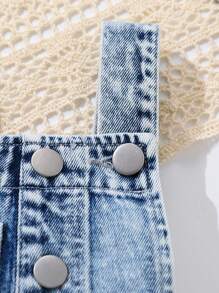 SHEIN Vintaside Kids Vintage Washed Criss Cross Strap Design Denim Bib Overall Dress/Pants For Baby Girls