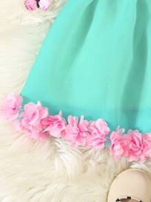 Girls Baby Floral Embroidery Appliques Mesh Overlay Dress - Pink - View 6