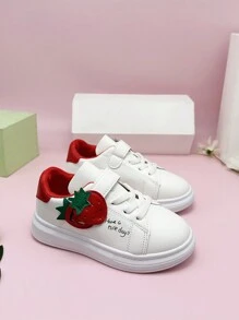 Kids' Sport Shoes, Strawberry Pattern Low-Top Skate Shoes With Hook And Loop