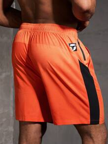 Manfinity Running 男友风 男士字母图案撞色侧缝运动短裤 男士跑步短裤 男士健身短裤 橙色短裤 男士健身短裤 男士健身短裤 - 彩色 - 查看 2