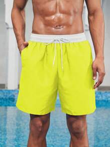 Manfinity VDAYZ Shorts Masculina de Praia com Cintura de Cordão e Bloco de Cores, Ajuste Solto para Feriados - Multicolorido - Visão 3