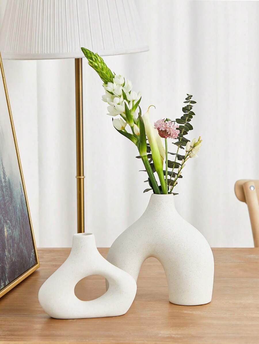 1pc Modern Minimalist Bohemian Style Flower Vase, Round Matte Doughnut