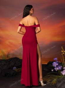 Burgundy Strapless Slit Elegant Bridesmaid Dress For Women