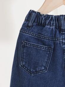 Áo denim rộng rãi thời trang thường ngày cho bé gái kèm quần ống loe giặt cổ điển, 2 món/bộ - Màu xanh lam - Xem 5