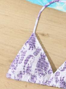 Teen Girl Summer Beach Floral Printed Halter Neck Bikini Set With Random Print - Multicolor - View 3