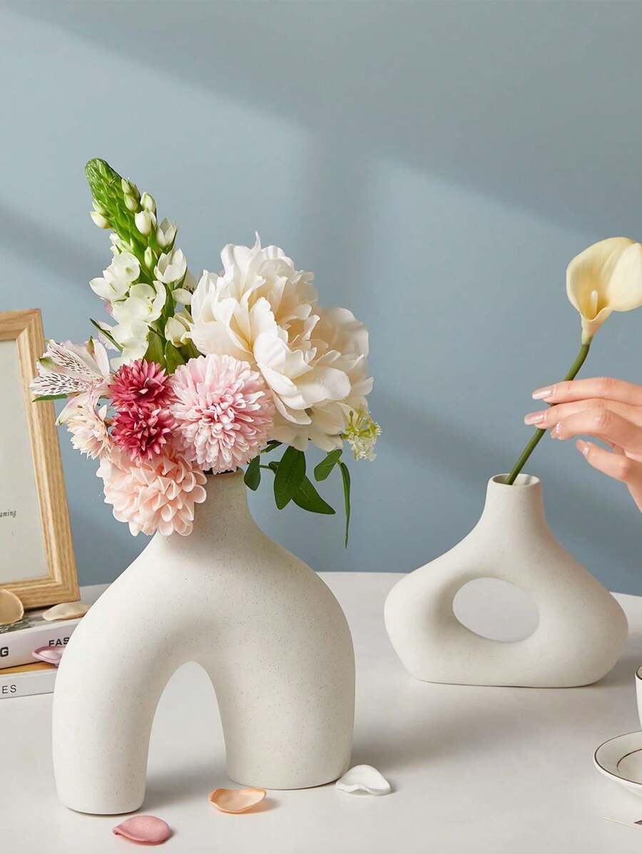 1pc Modern Minimalist Bohemian Style Flower Vase, Round Matte Doughnut