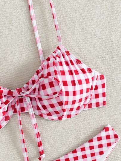 Swim Mod Plaid Bikini Set (Random Print), Underwire, Pink Color, Vacation, Summer Beach