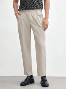 AKNOTIC Business Casual 純棉男士織造休閒直筒褲，適用於春季和夏季 - 杏色 - 查看 3