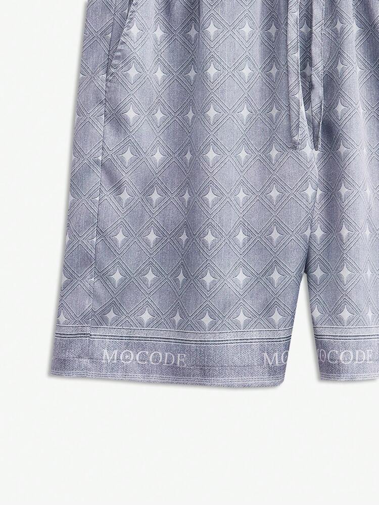 Men's Woven Pattern Printed Short Straight Casual Shorts With Mid-Rise Waist, Suitable For Summer