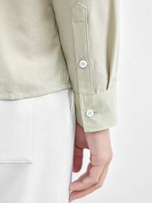 AKNOTIC Business Casual 純棉男士經編實色卡其長袖合身常規肩休閒襯衫，適合春夏季日常穿著