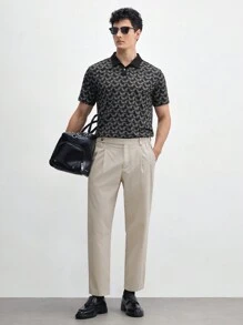 AKNOTIC Business Casual 純棉男士織造休閒直筒褲，適用於春季和夏季 - 杏色 - 查看 7