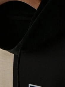 Manfinity Homme 男士日文字母图案双色抽绳连帽衫，秋季款 - 彩色 - 查看 4