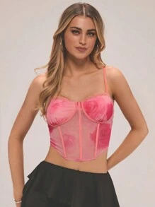 Forever 21 女士夏季新款蕾丝花卉浸染不对称下摆鱼骨派对背心 - 彩色 - 查看 4