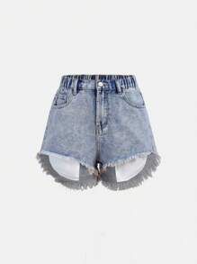 Teen Girls' Casual Fashionable  Denim Shorts - Light Wash - View 3