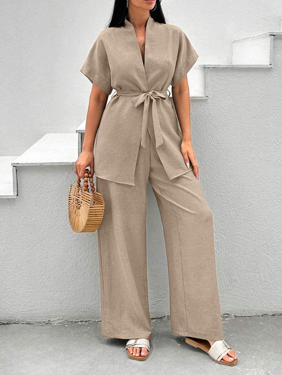 EURMUSE Pink Two  Pieces Cozy Sets - Beige - View 1