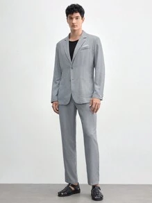 Manfinity RebelGame 男士梭织一体式休闲长袖商务西装外套，适合春秋季节，秋冬 - 淺灰色 - 查看 3