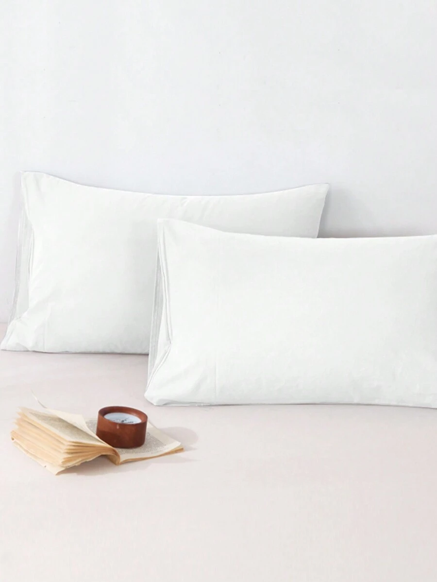 1pair Solid Color Pillowcase Without Filler - White - View 1