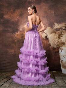 Faeriesty Dressalisa Maternity Floral Sequin Bodice Contrast Tulle Ruffle Trim Hem Photography Dress