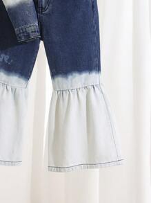 Áo denim rộng rãi thời trang thường ngày cho bé gái kèm quần ống loe giặt cổ điển, 2 món/bộ - Màu xanh lam - Xem 4