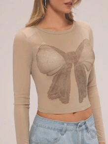 Forever 21 Nouveau haut d'été en maille transparente imprimée, style décontracté sexy - Nude - Voir 5