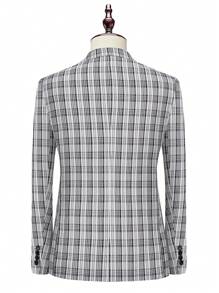 Manfinity Mode 男士1入組方格紋單釦西裝外套＆1入組西裝褲 - 黑色 - 查看 2